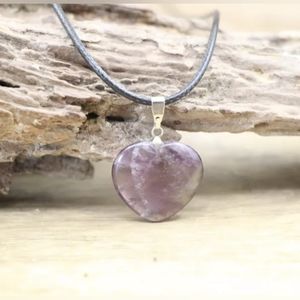 Natural Heart Shape Pendant Crystal Amethyst Healing Gemstone Necklace Jewelry